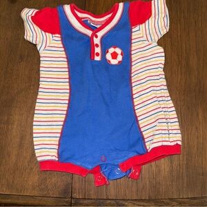 Vintage Striped Soccer Baby Romper, 12 Months